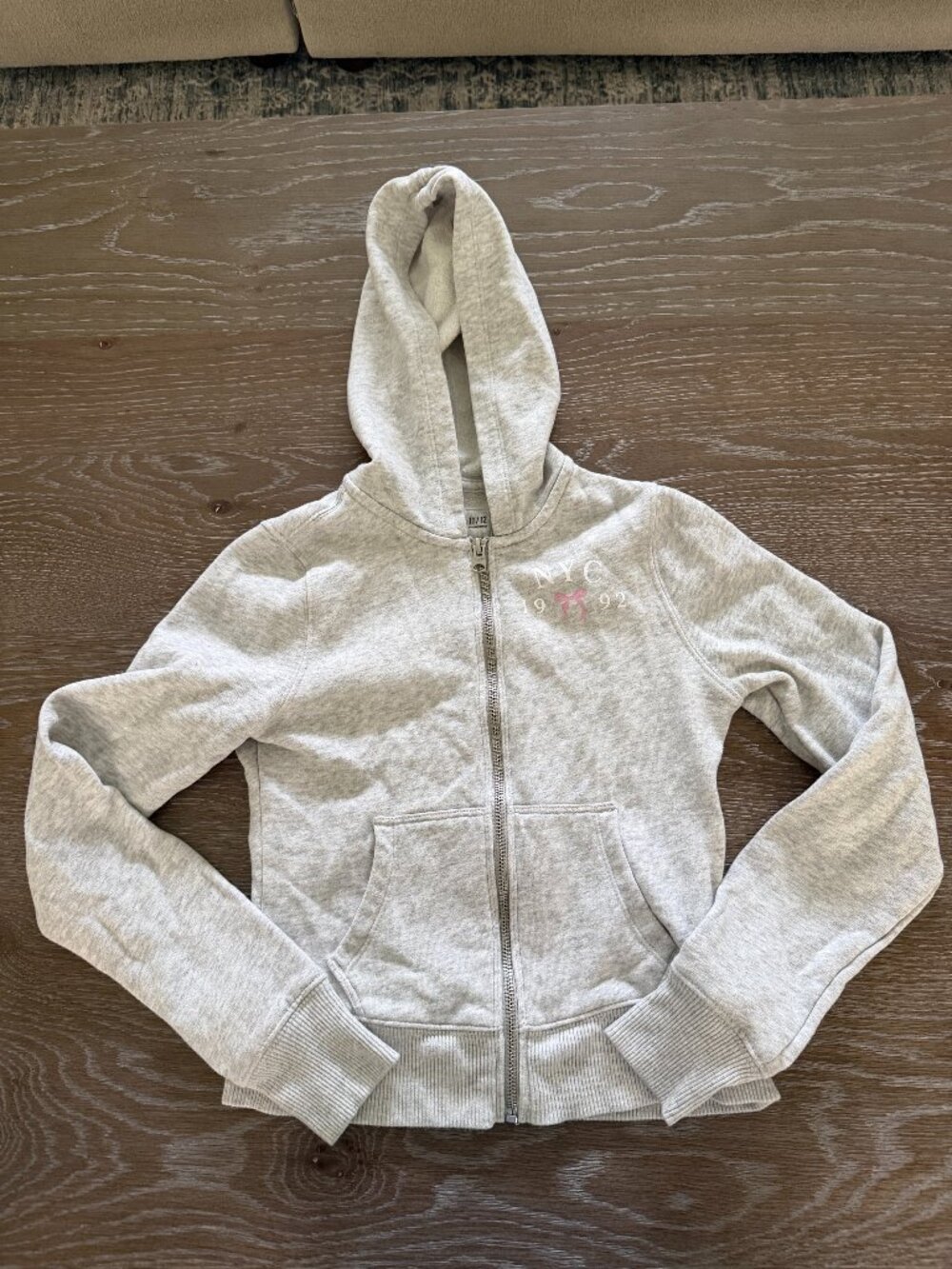 Girls Abercrombie Kids light gray/pink New York zip up hoodie size 11/12